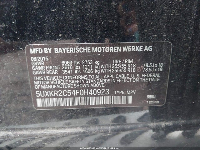 Aukcja sprzedaży 2015 Bmw X5 Sdrive35i, vin: 5UXKR2C54F0H40923, numer aukcji: 45697839