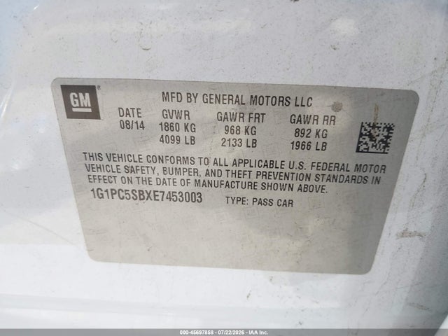 Продаж на аукціоні авто 2014 Chevrolet Cruze 1lt Auto, vin: 1G1PC5SBXE7453003, номер лоту: 45697858