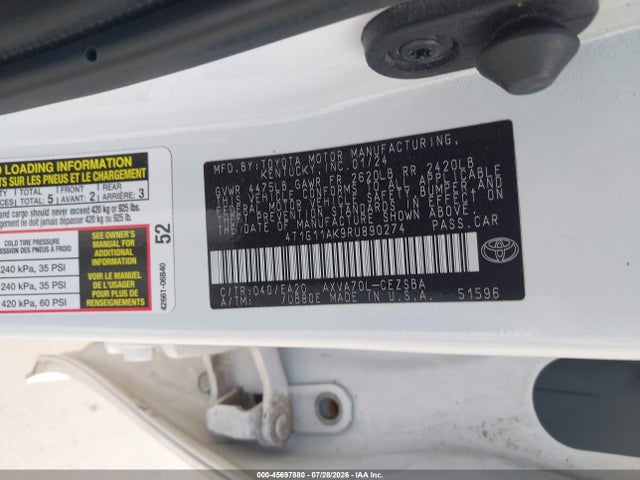 2024 Toyota Camry Se მანქანა იყიდება აუქციონზე, vin: 4T1G11AK9RU890274, აუქციონის ნომერი: 45697880