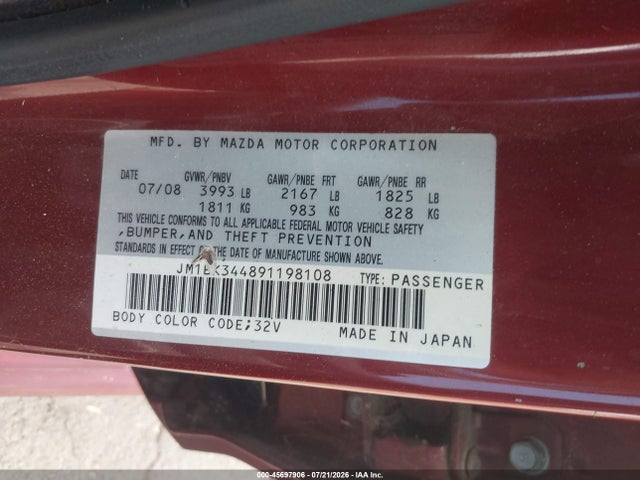 Продажа на аукционе авто 2009 Mazda Mazda3 S Touring, vin: JM1BK344891198108, номер лота: 45697906