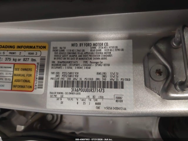 3FA6P0UU0JR271473 Ford Fusion Hybrid S