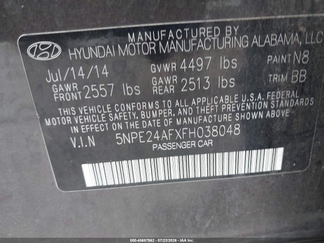 Hyundai SONATA SE 2015 5NPE24AFXFH038048 Image 9