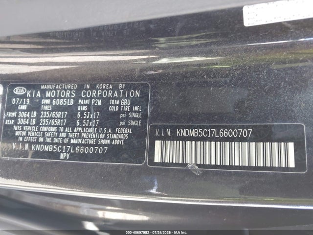 Aukcja sprzedaży 2020 Kia Sedona Lx, vin: KNDMB5C17L6600707, numer aukcji: 45697982