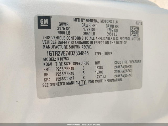 Aukcja sprzedaży 2013 Gmc Sierra 1500 Sle, vin: 1GTR2VE74DZ334845, numer aukcji: 45698017