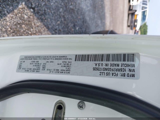 45698037 :رقم المزاد ، 1C6RR7FG5NS172635 vin ، 2022 Ram 1500 Classic Tradesman  4x4 6'4 Box مزاد بيع