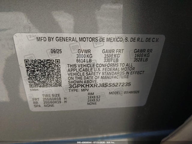 45698044 :رقم المزاد ، 3GPKHXRJ8SS527235 vin ، 2025 Honda Prologue Touring مزاد بيع