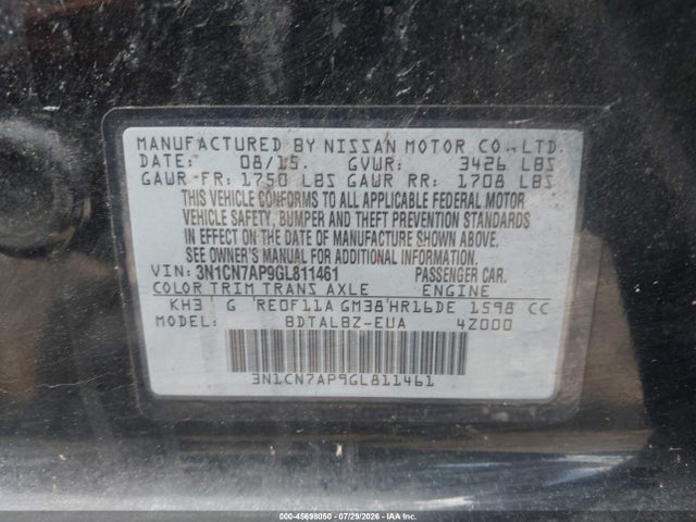 Nissan Versa 2016 3N1CN7AP9GL811461 Image 9