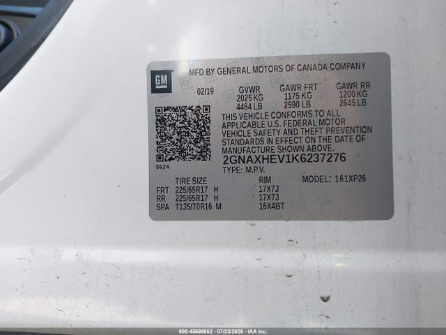 Chevrolet EQUINOX LS 2019 2GNAXHEV1K6237276 Image 9