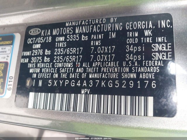 KIA Sorento 2.4l L 2019 5XYPG4A37KG529176 Image 9