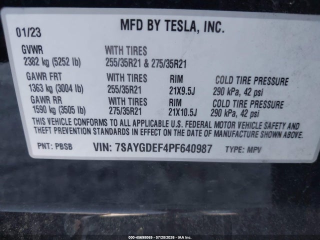 Aukcja sprzedaży 2023 Tesla Model Y Performance Dual Motor All-wheel Drive, vin: 7SAYGDEF4PF640987, numer aukcji: 45698069