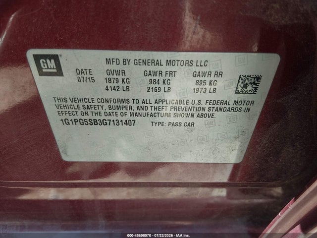 Продажа на аукционе авто 2016 Chevrolet Cruze Limited Ltz Auto, vin: 1G1PG5SB3G7131407, номер лота: 45698070