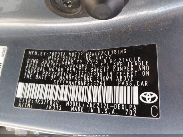 Toyota COROLLA LE 2022 5YFEPMAE9NP325794 Image 9