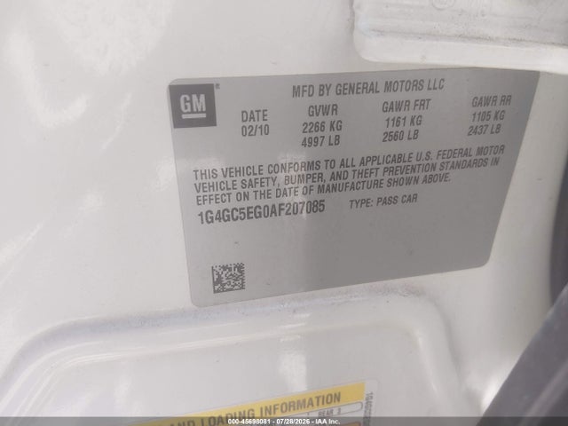 Продажа на аукционе авто 2010 Buick Lacrosse Cxl, vin: 1G4GC5EG0AF207085, номер лота: 45698081
