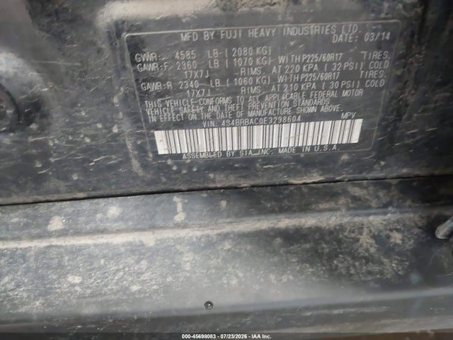 45698083 :رقم المزاد ، 4S4BRBAC0E3298604 vin ، 2014 Subaru Outback 2.5i مزاد بيع