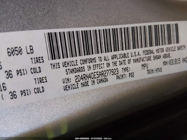 Продажа на аукционе авто 2010 Dodge Grand Caravan Se, vin: 2D4RN4DE5AR277923, номер лота: 45698090