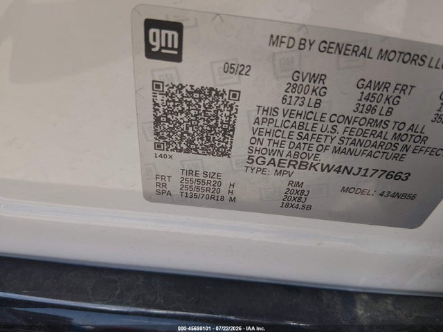 Продаж на аукціоні авто 2022 Buick Enclave Fwd Essence, vin: 5GAERBKW4NJ177663, номер лоту: 45698101