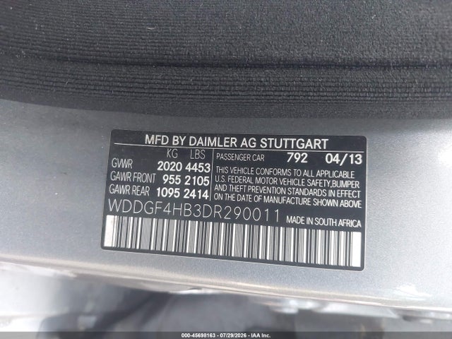 2013 Mercedes-benz C 250 Sport მანქანა იყიდება აუქციონზე, vin: WDDGF4HB3DR290011, აუქციონის ნომერი: 45698163