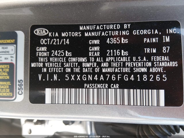 KIA OPTIMA EX 2015 5XXGN4A76FG418265 Image 9