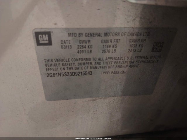 Aukcja sprzedaży 2013 Cadillac Xts Standard, vin: 2G61N5S33D9215543, numer aukcji: 45698238