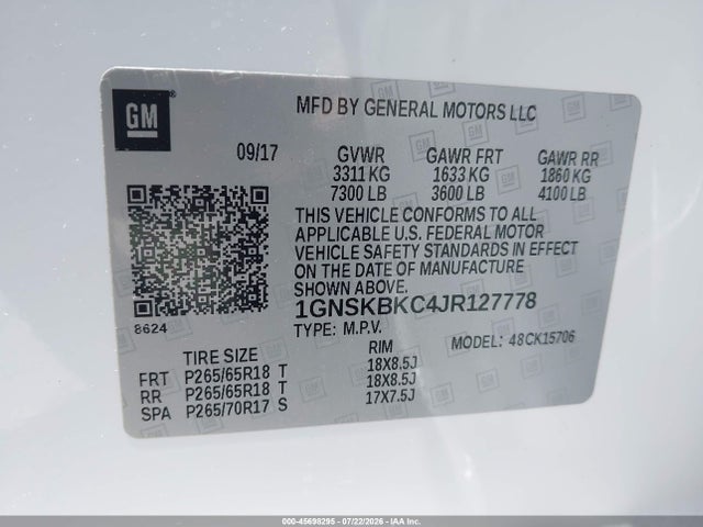 Chevrolet Tahoe Lt 2018 1GNSKBKC4JR127778 Image 9