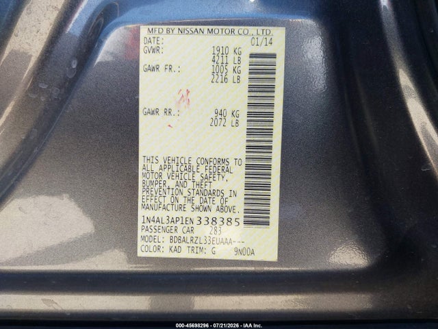 1N4AL3AP1EN338385 Nissan Altima 2.5/2.5 S/2.5 Sl/2.5 Sv