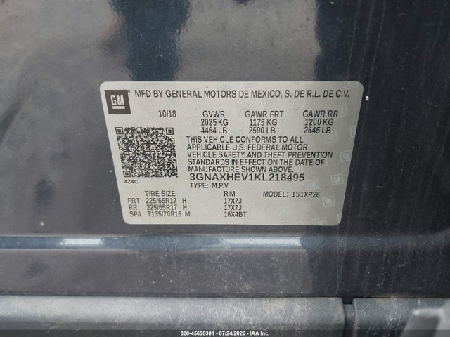 Продажа на аукционе авто 2019 Chevrolet Equinox Ls, vin: 3GNAXHEV1KL218495, номер лота: 45698301