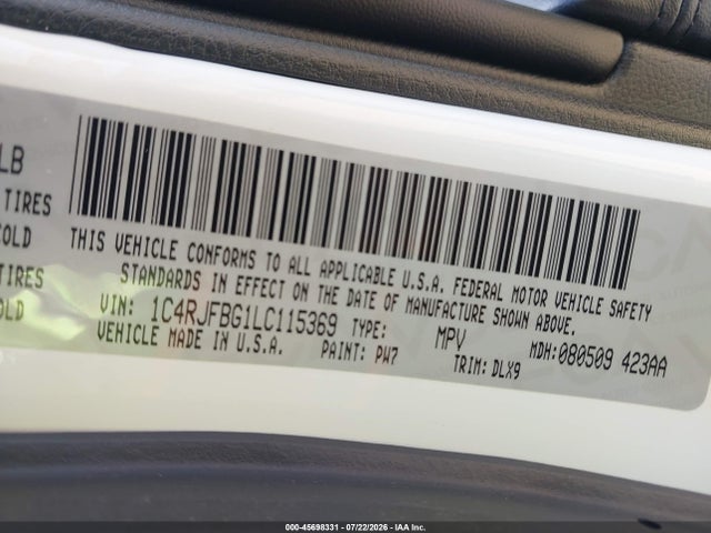 45698331 :رقم المزاد ، 1C4RJFBG1LC115369 vin ، 2020 Jeep Grand Cherokee Limited 4x4 مزاد بيع