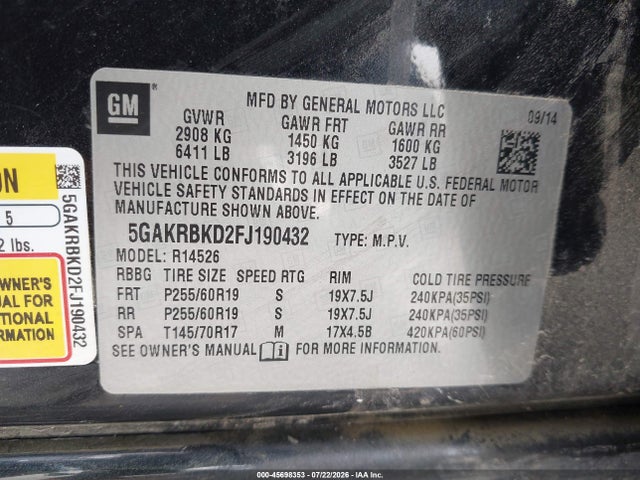 Продажа на аукционе авто 2015 Buick Enclave Leather, vin: 5GAKRBKD2FJ190432, номер лота: 45698353