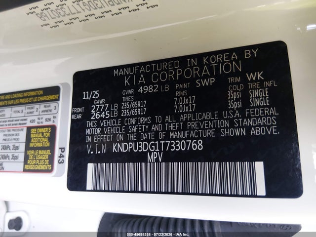 Продаж на аукціоні авто 2026 Kia Sportage Hybrid Lx, vin: KNDPU3DG1T7330768, номер лоту: 45698358
