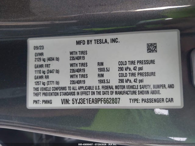 Tesla Model 3 Rear-wheel Drive 2023 5YJ3E1EA9PF662807 Image 9
