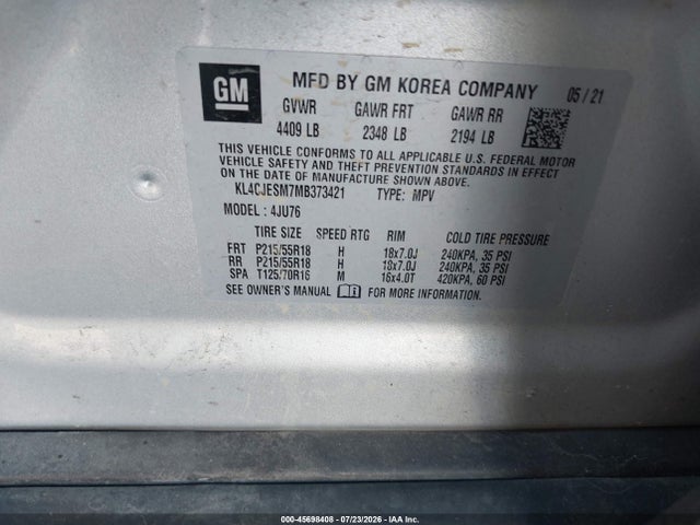 KL4CJESM7MB373421 Buick Encore Awd Preferred