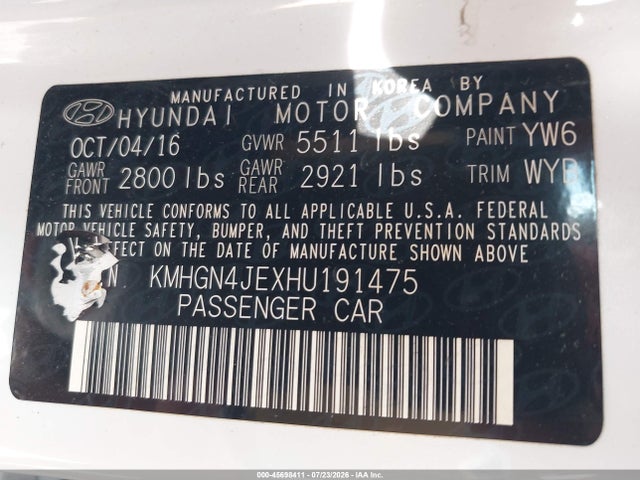 Продаж на аукціоні авто 2017 Genesis G80 3.8, vin: KMHGN4JEXHU191475, номер лоту: 45698411