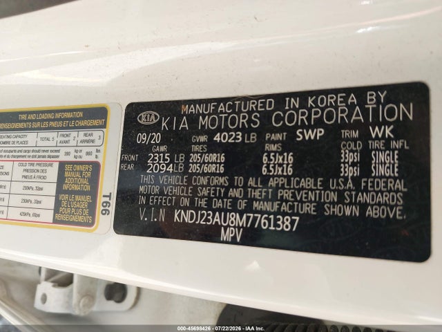 45698426 :رقم المزاد ، KNDJ23AU8M7761387 vin ، 2021 Kia Soul Lx مزاد بيع