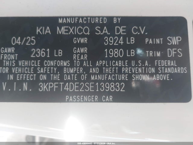 KIA K4 Lx 2025 3KPFT4DE2SE139832 Image 9