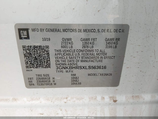 Aukcja sprzedaży 2020 Chevrolet Blazer Awd 2lt, vin: 3GNKBHRSXLS563616, numer aukcji: 45698445