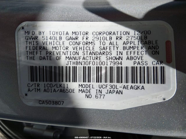 Aukcja sprzedaży 2001 Lexus Ls 430, vin: JTHBN30F010017994, numer aukcji: 45698457