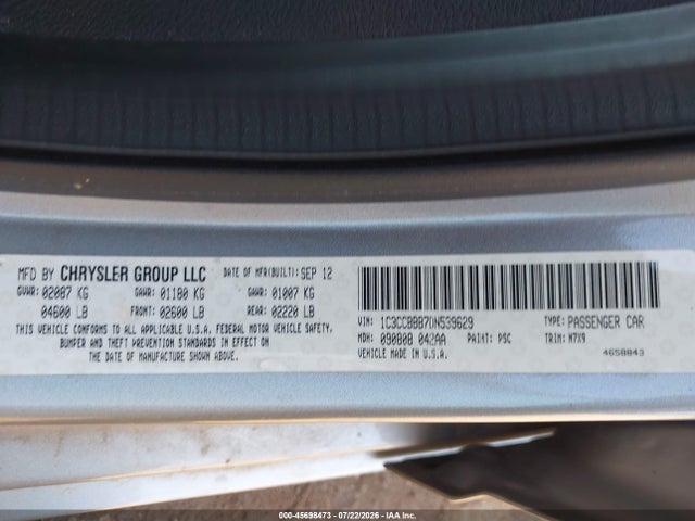 2013 Chrysler 200 Touring მანქანა იყიდება აუქციონზე, vin: 1C3CCBBB7DN539629, აუქციონის ნომერი: 45698473