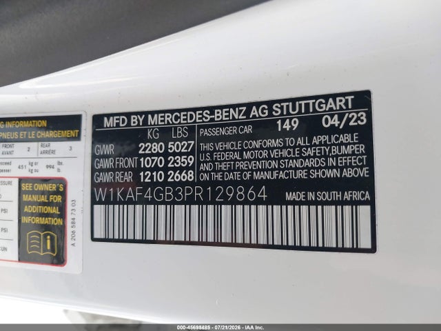 Продаж на аукціоні авто 2023 Mercedes-benz C 300 Sedan, vin: W1KAF4GB3PR129864, номер лоту: 45698485