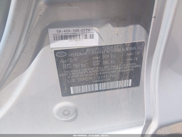2019 Hyundai Elantra Se მანქანა იყიდება აუქციონზე, vin: 5NPD74LF7KH485960, აუქციონის ნომერი: 45698489