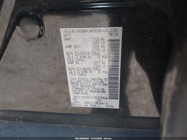 2015 Nissan Rogue Sl მანქანა იყიდება აუქციონზე, vin: 5N1AT2MT6FC765566, აუქციონის ნომერი: 45698504