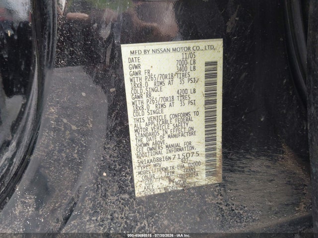 45698515 :رقم المزاد ، 5N1AA08B16N715075 vin ، 2006 Nissan Armada Se مزاد بيع