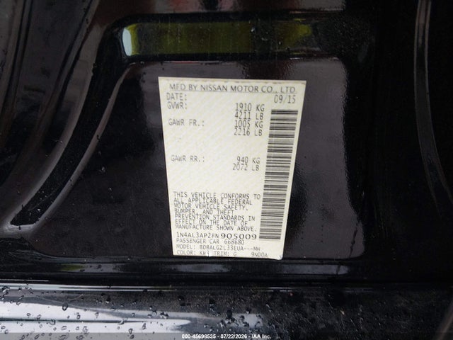 45698535 :رقم المزاد ، 1N4AL3AP2FN905009 vin ، 2015 Nissan Altima 2.5 S مزاد بيع