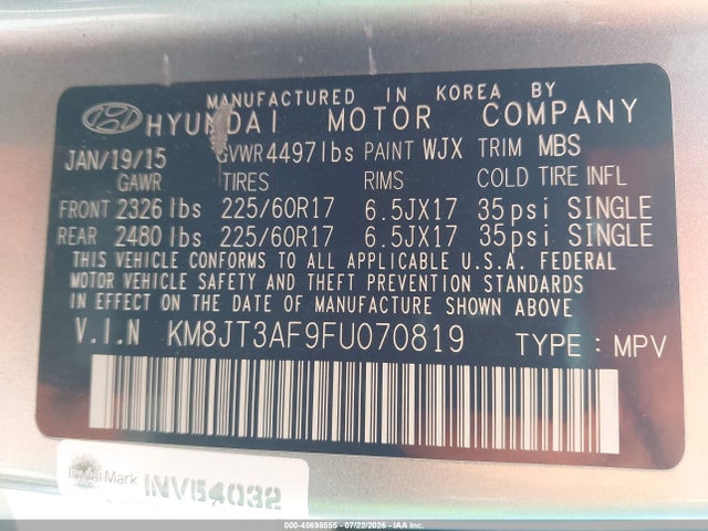 Hyundai TUCSON GLS 2015 KM8JT3AF9FU070819 Image 9