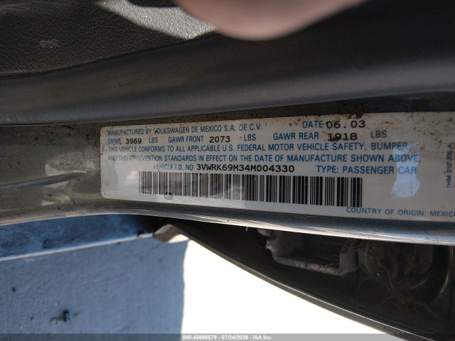 Aukcja sprzedaży 2004 Volkswagen Jetta Gl, vin: 3VWRK69M34M004330, numer aukcji: 45698579