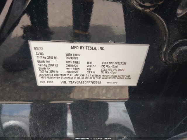 Tesla Model Y 2023 7SAYGAEE0PF703945 Image 9