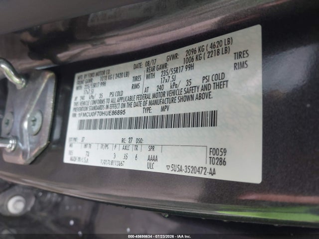 Aukcja sprzedaży 2017 Ford Escape S, vin: 1FMCU0F70HUE86895, numer aukcji: 45698634