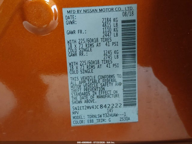 5N1ET2MV4JC842222 Nissan Rogue Hybrid Sl