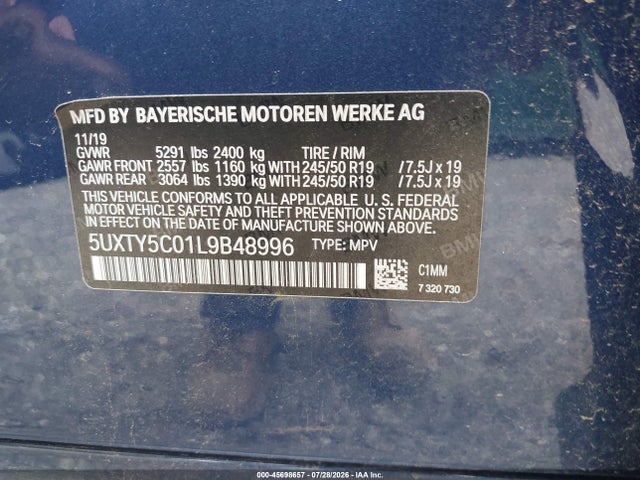 Aukcja sprzedaży 2020 Bmw X3 Xdrive30i, vin: 5UXTY5C01L9B48996, numer aukcji: 45698657