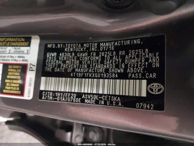 Toyota CAMRY SE 2016 4T1BF1FKXGU193584 Image 9