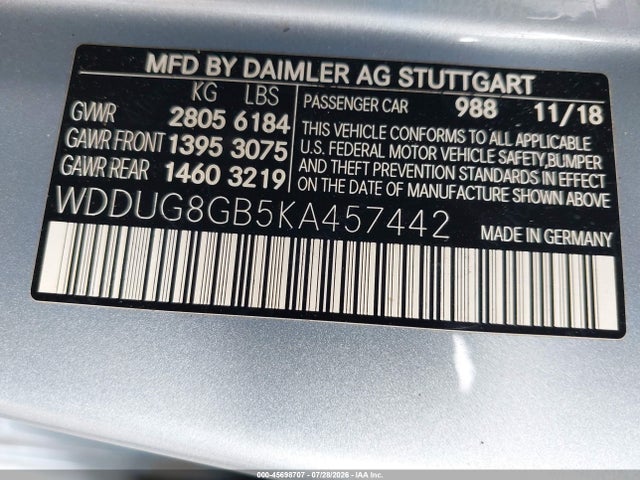 Продаж на аукціоні авто 2019 Mercedes-benz S 560 4matic, vin: WDDUG8GB5KA457442, номер лоту: 45698707